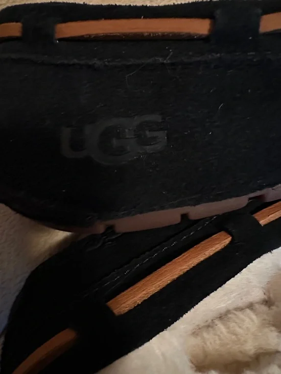 UGG Black Suede Moccasins with Tan Trim - Picture 7 of 8